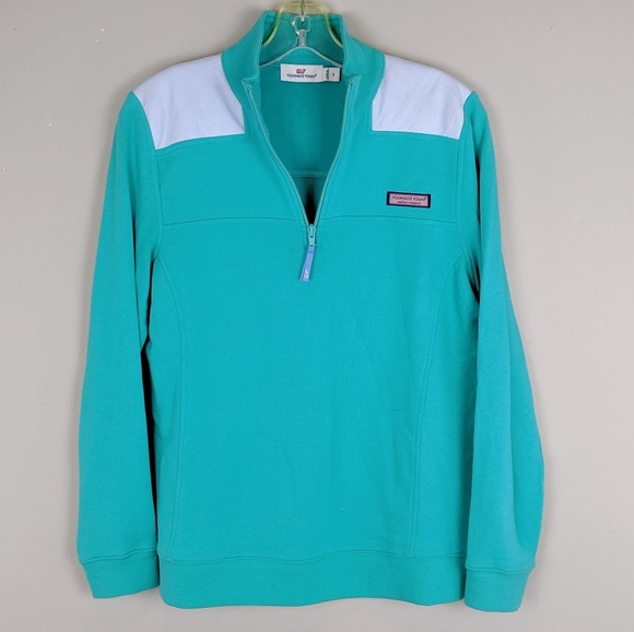 Vineyard Vines Tops - Vineyard Vines | Teal White Quarter Zip Top - E76